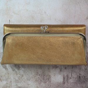 HOBO RACHEL Leather Trifold Wallet Metallic Bronze